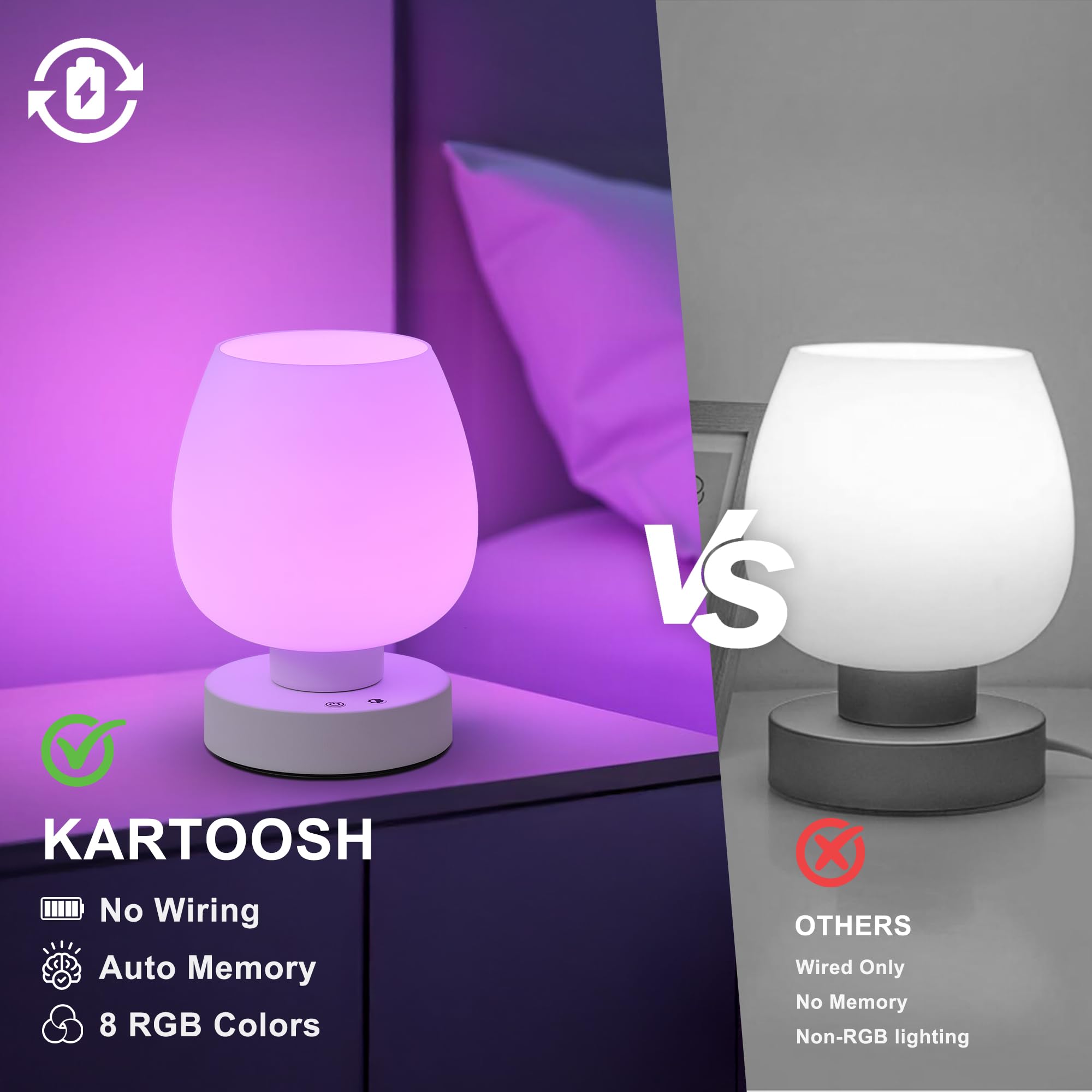 KARTOOSH lamp displaying eight RGB colors for mood lighting