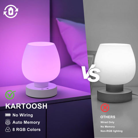 KARTOOSH lamp displaying eight RGB colors for mood lighting
