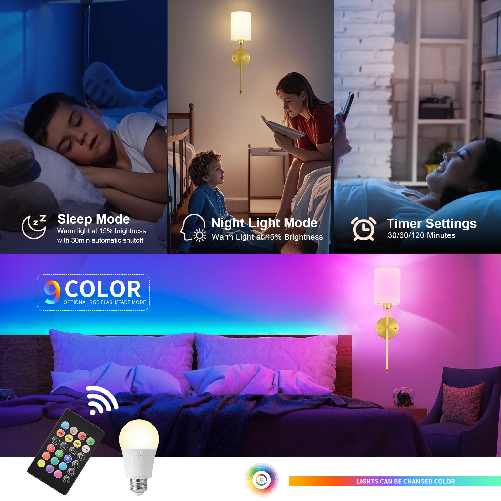 KARTOOSH wireless sconce shows timer options for effortless evenings.