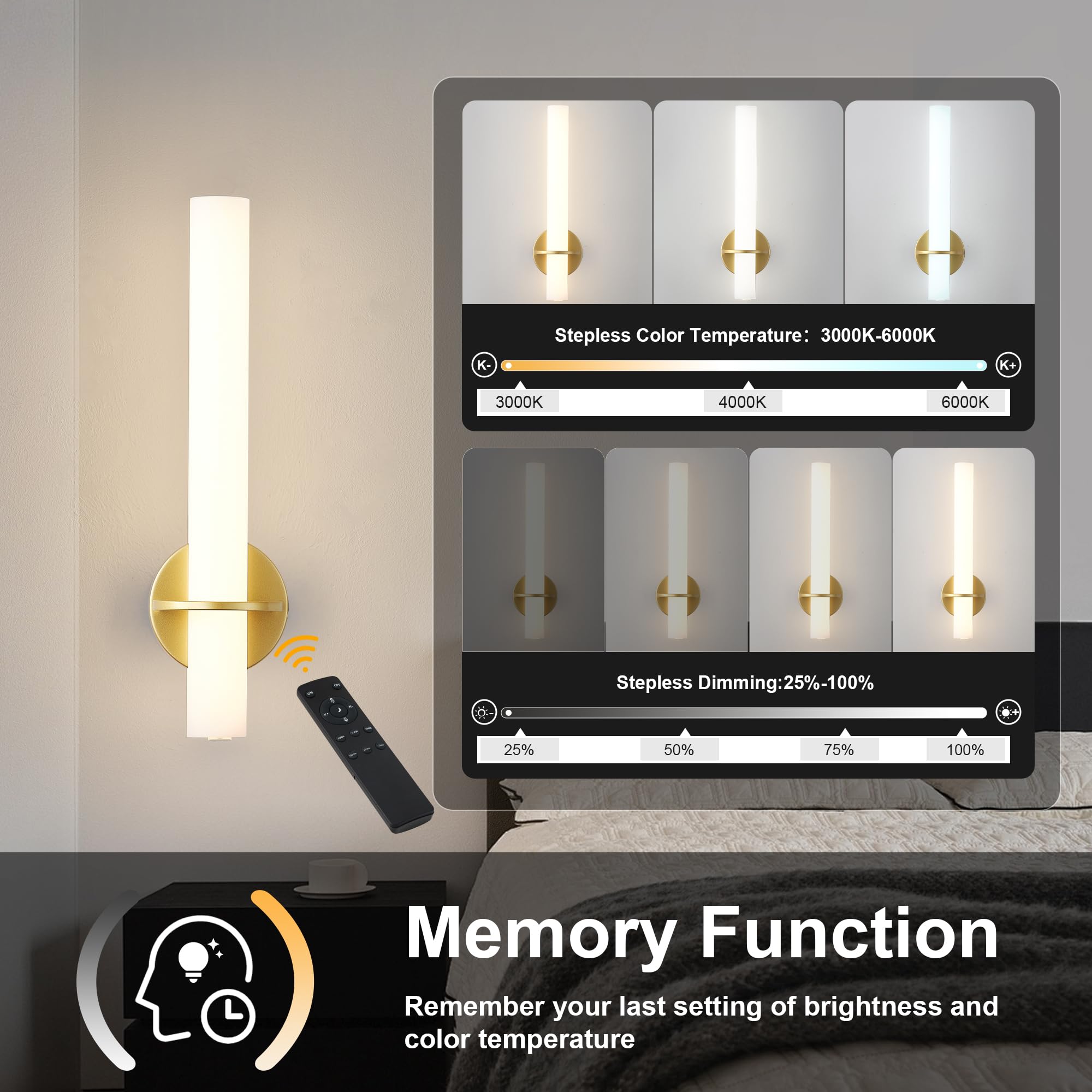 KARTOOSH gold battery-operated sconce cream shade provides uniform glow