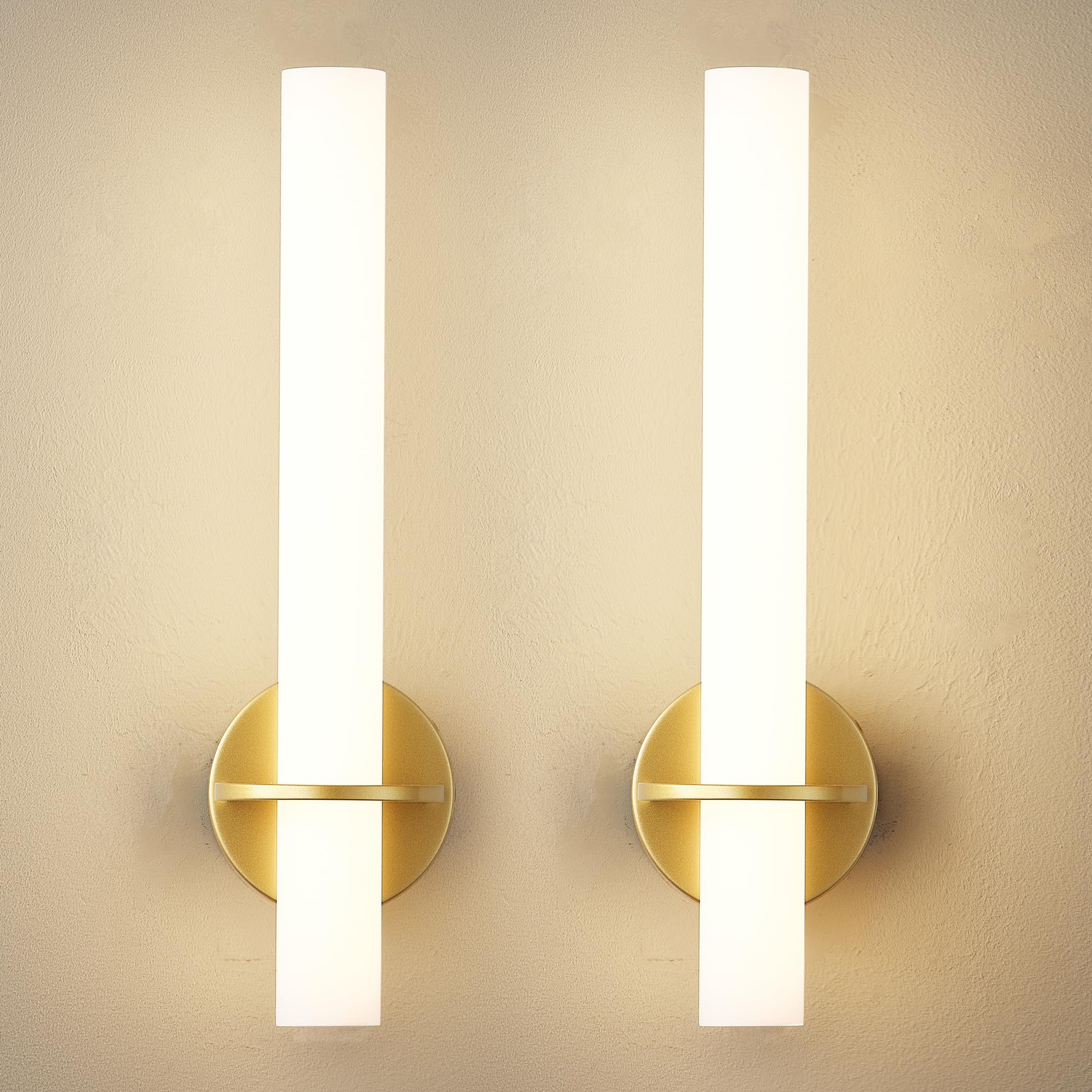KARTOOSH gold battery-operated sconce front view for cordless living room lighting