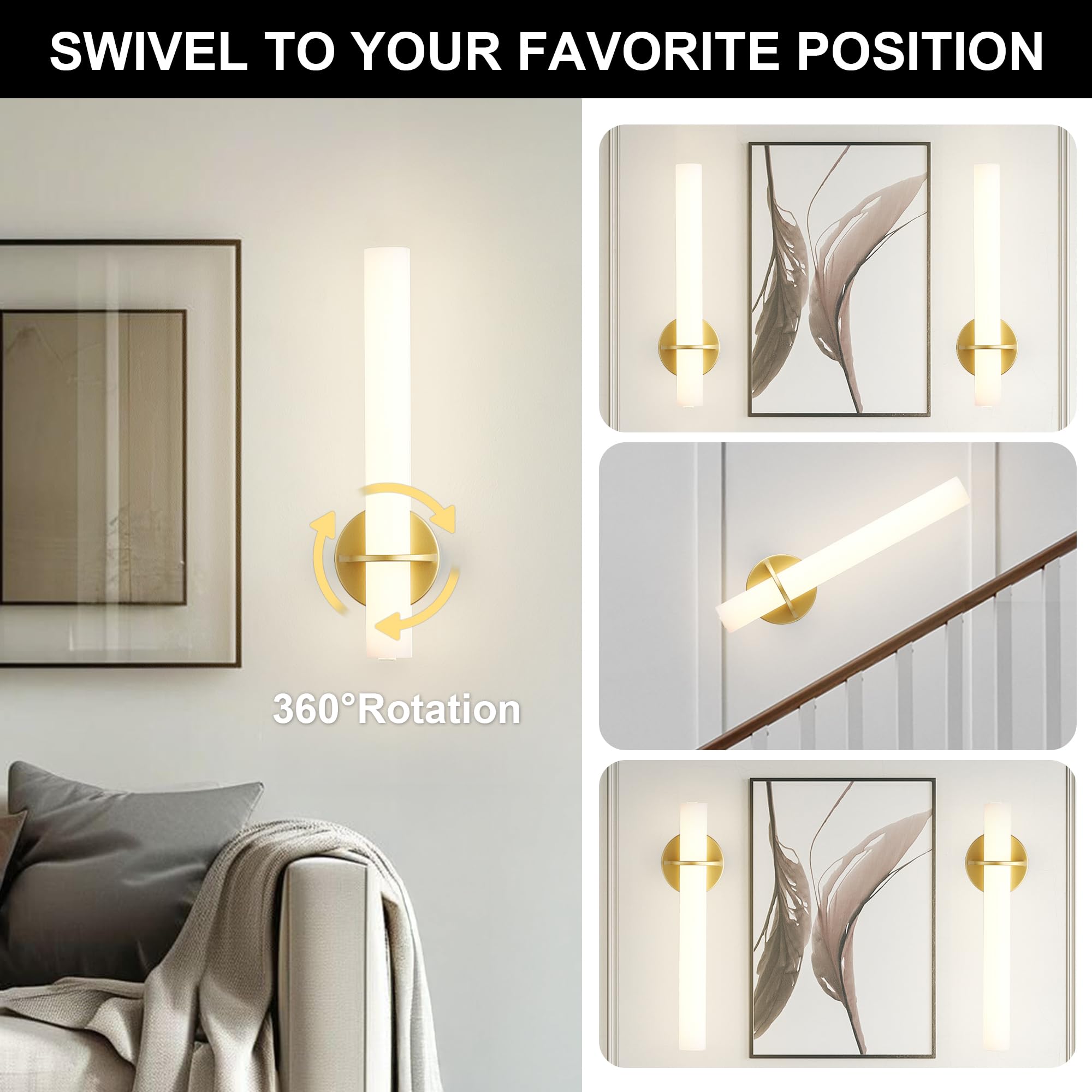 KARTOOSH gold battery-operated sconce night light mode indicator on
