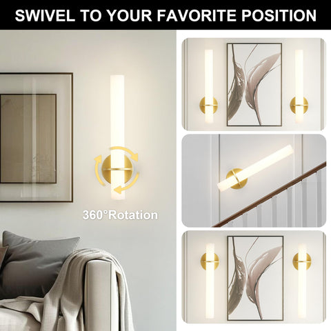 KARTOOSH gold battery-operated sconce night light mode indicator on