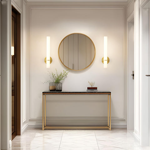 KARTOOSH gold battery-operated sconce side angle showing adjustable light