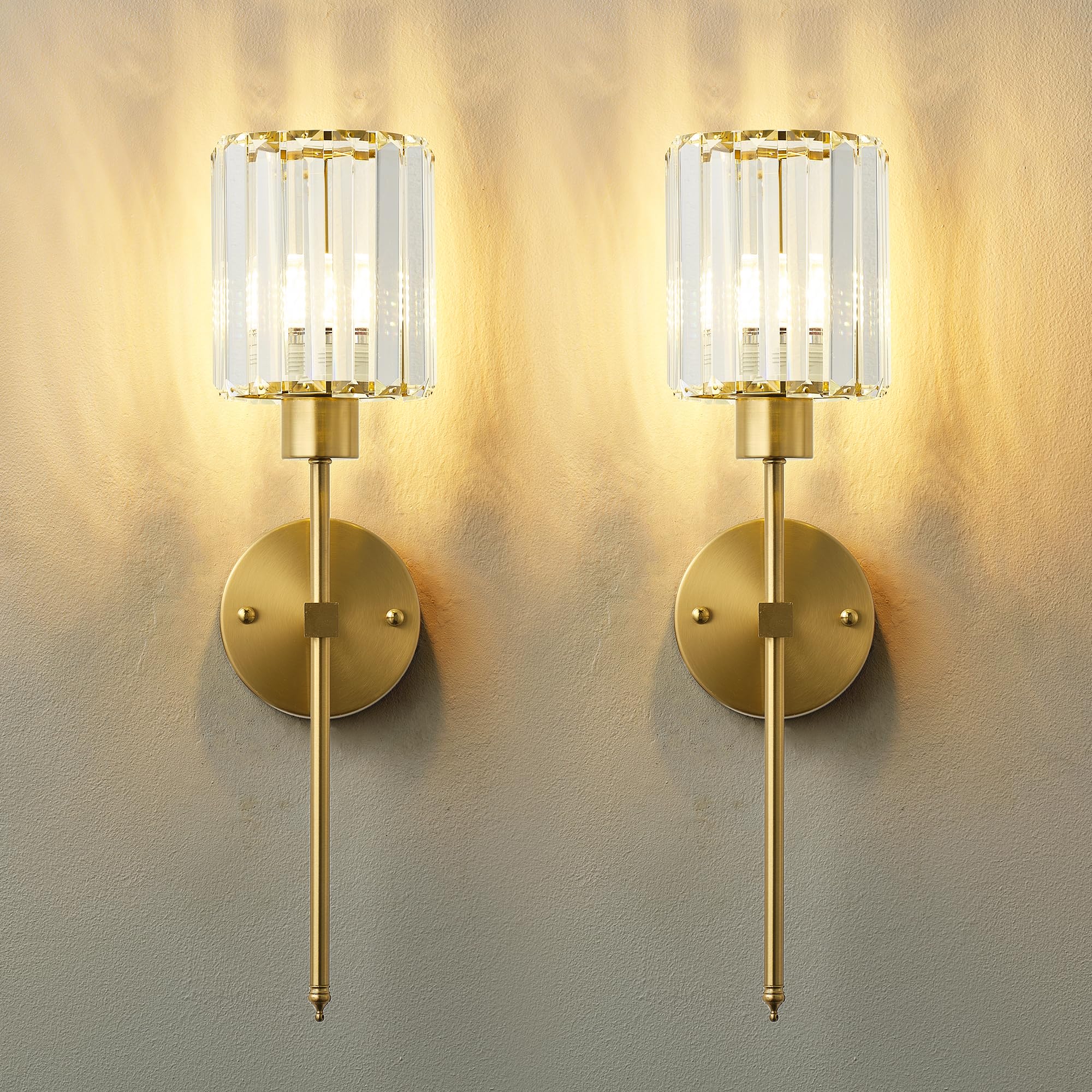 KARTOOSH crystal wall sconce in brass finish with clear crystals for elegant hallways.
