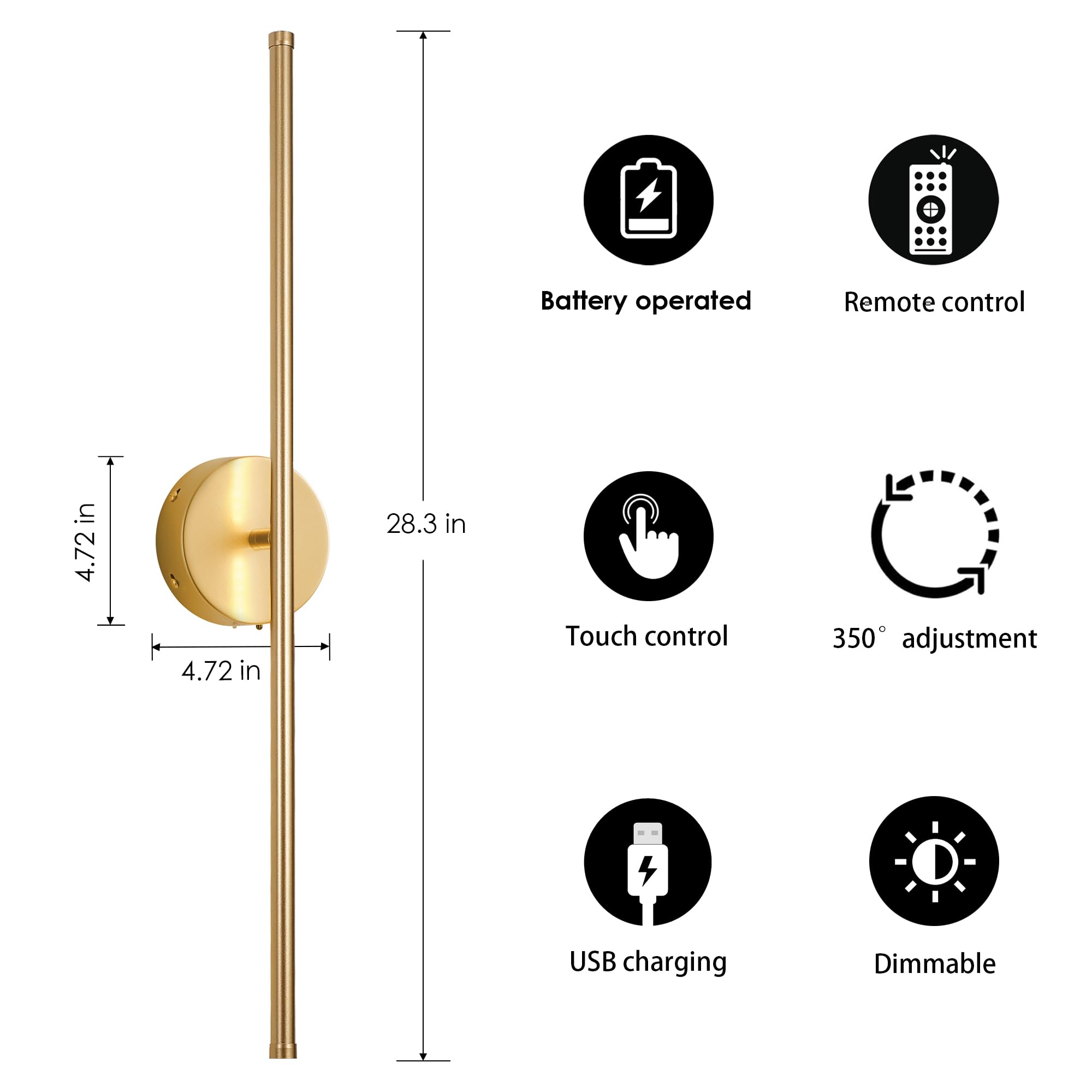 KARTOOSH wireless wall light in gold finish for modern decor