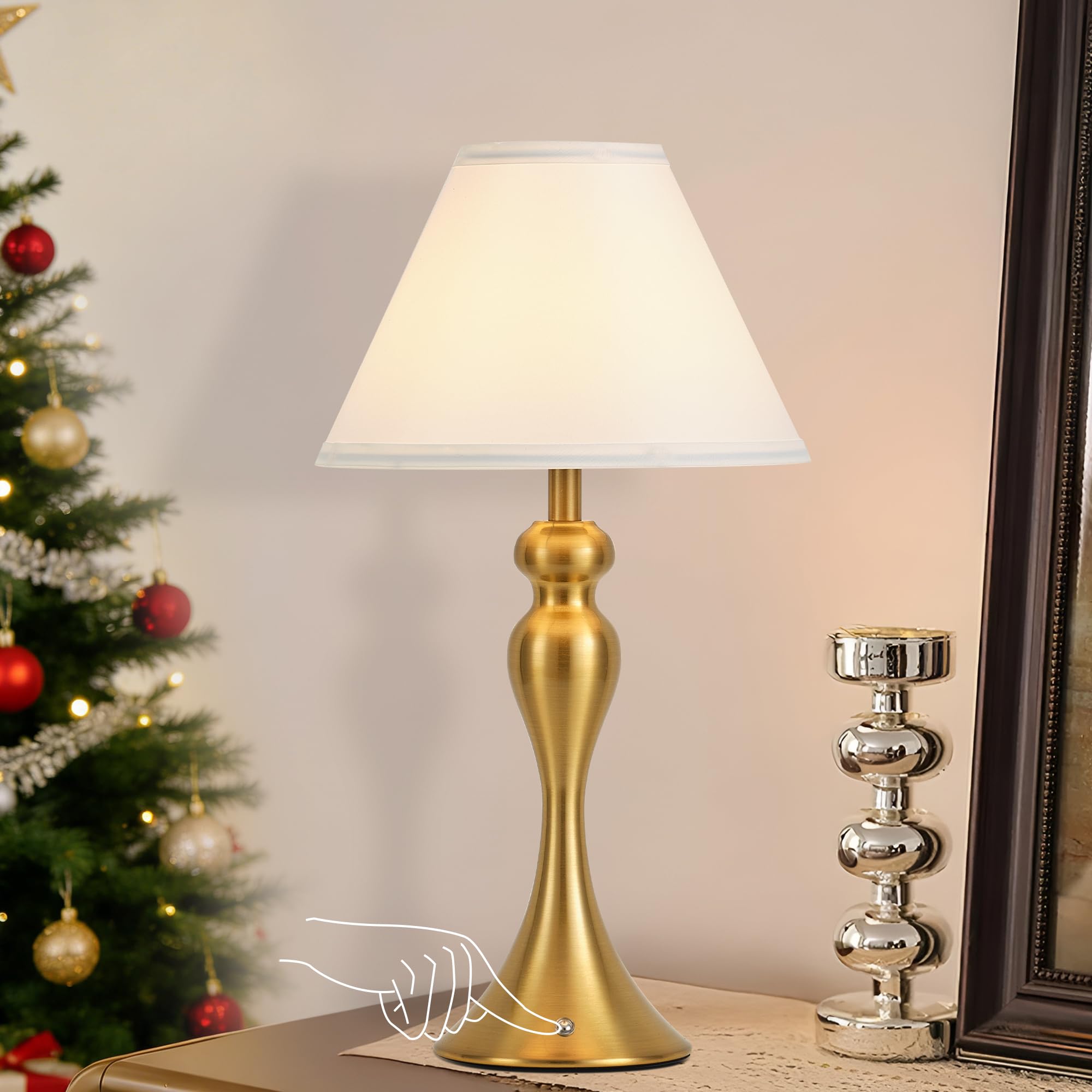 KARTOOSH rechargeable cordless table lamp with brass finish for flexible home lighting.