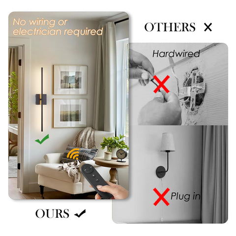 KARTOOSH remote-controlled dimmable sconce enables smooth brightness adjustments.