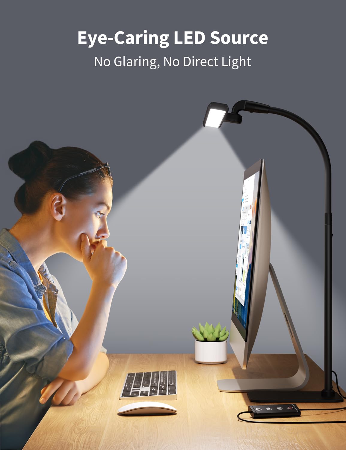 Kary LED desk lamp gimbal with 270-degree light direction control.