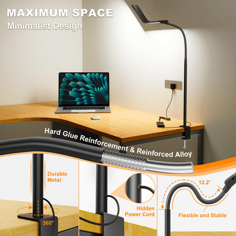 Kary gooseneck rotation enables precise angles for sewing and reading