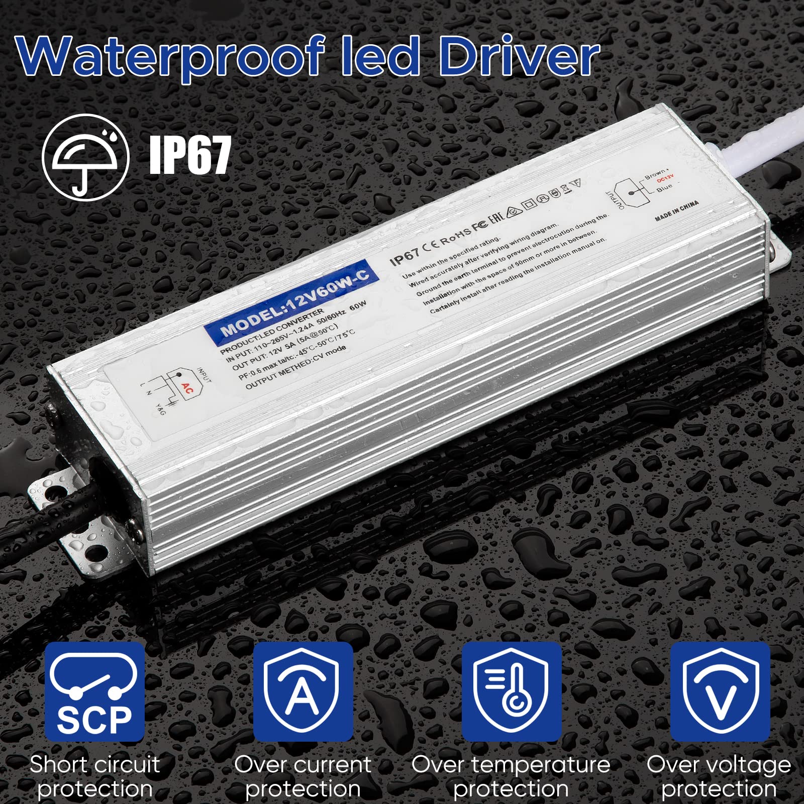 Karyoosi 12V DC power supply with 3-prong plug for easy installation.