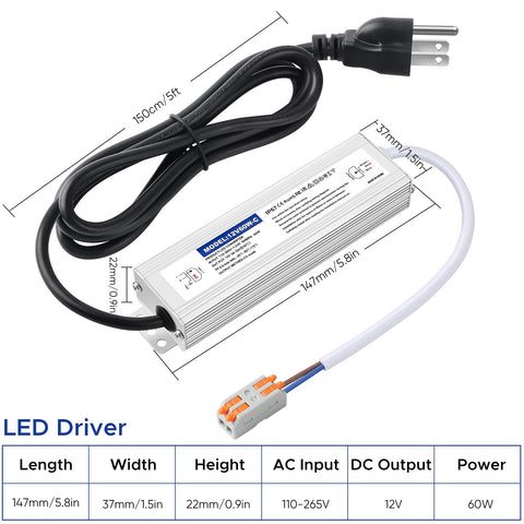 Karyoosi compact 12V driver with 4.9 ft cable offers flexible placement.