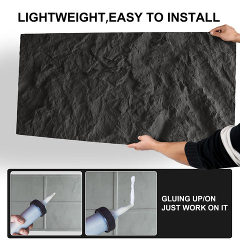 KASARO 3D faux stone panel black finish adding bold contrast.