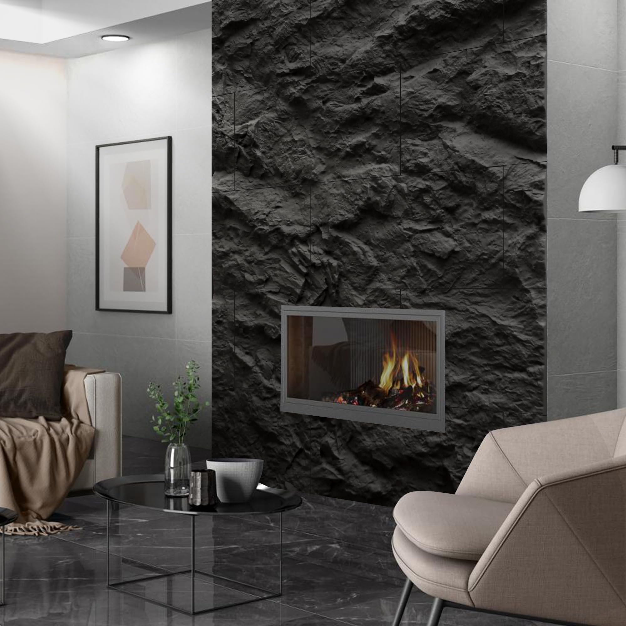 KASARO 3D faux stone panel in an office studio for a professional aesthetic.