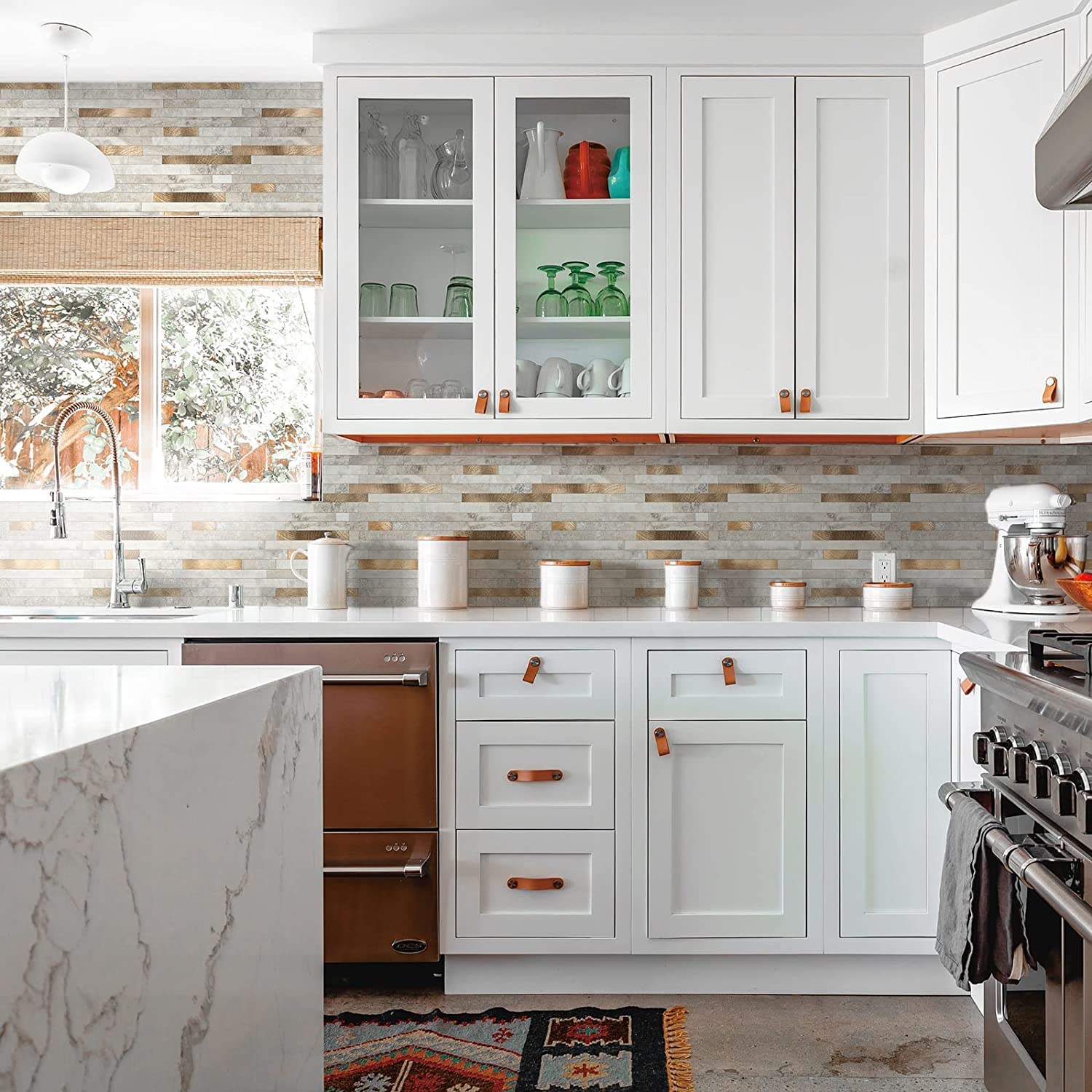 KASARO marble tile highlights a fireplace with elegant beige tones.