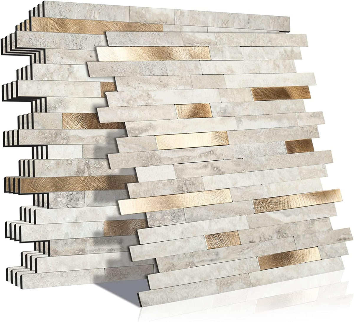 KASARO marble tile self-adhesive beige with vintage stripes for easy-clean backsplashes.