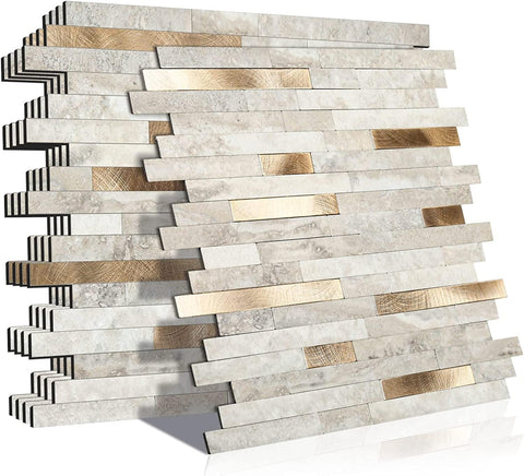 KASARO marble tile self-adhesive beige with vintage stripes for easy-clean backsplashes.