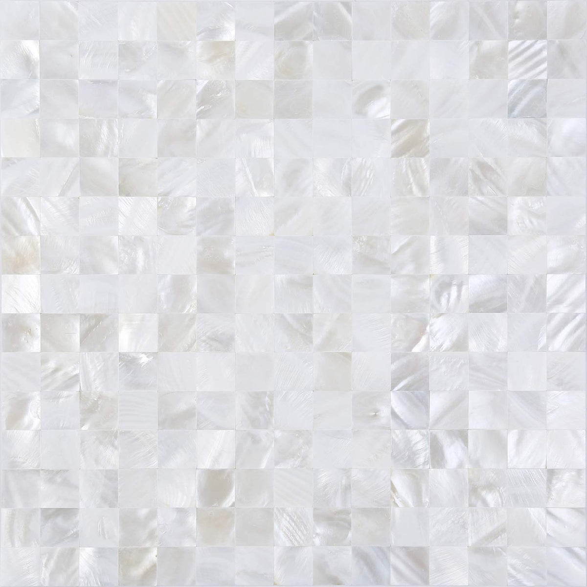 KASARO Peel and Stick Backsplash Shell Tiles close-up with lustrous mother of pearl for elegant bathroom walls