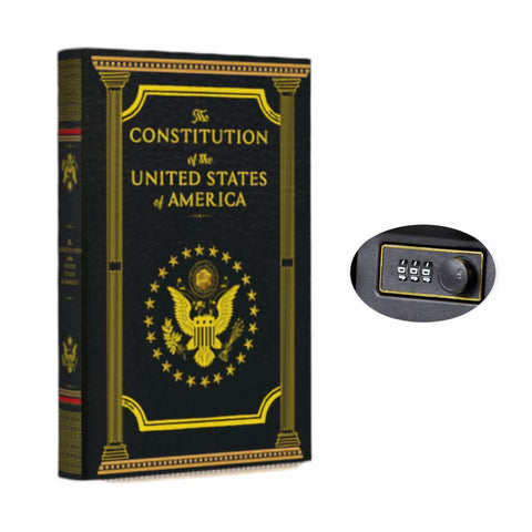 KASLVOX fake book box with Constitution cover blends into shelves for discreet valuables storage
