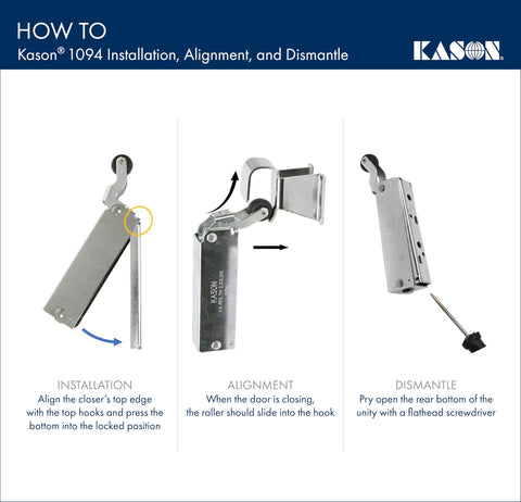 Kason 1094 SureClose adjustable mounting slots compensate for door sag