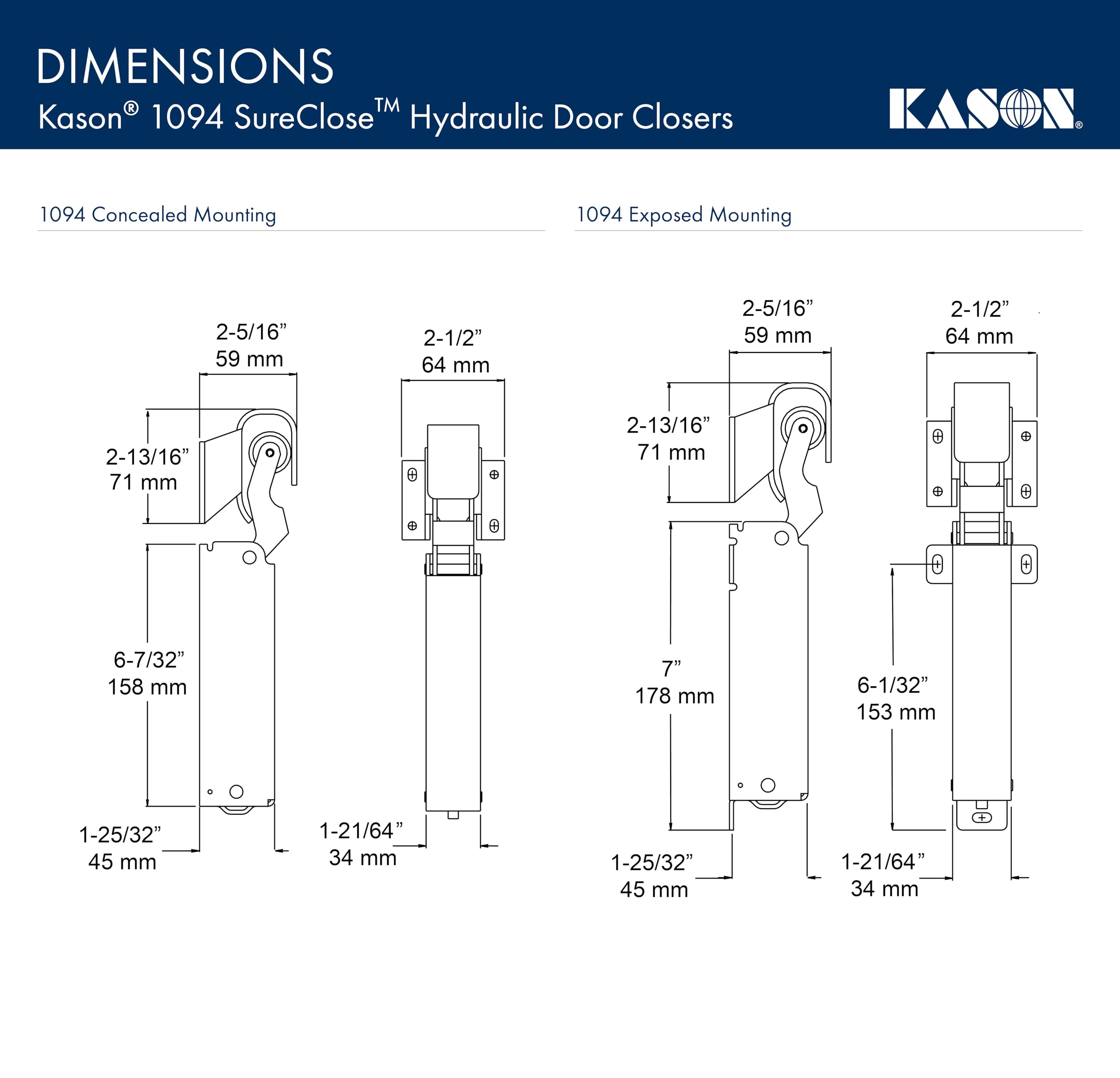 Kason 1094 SureClose extra-wide hook improves alignment across doors