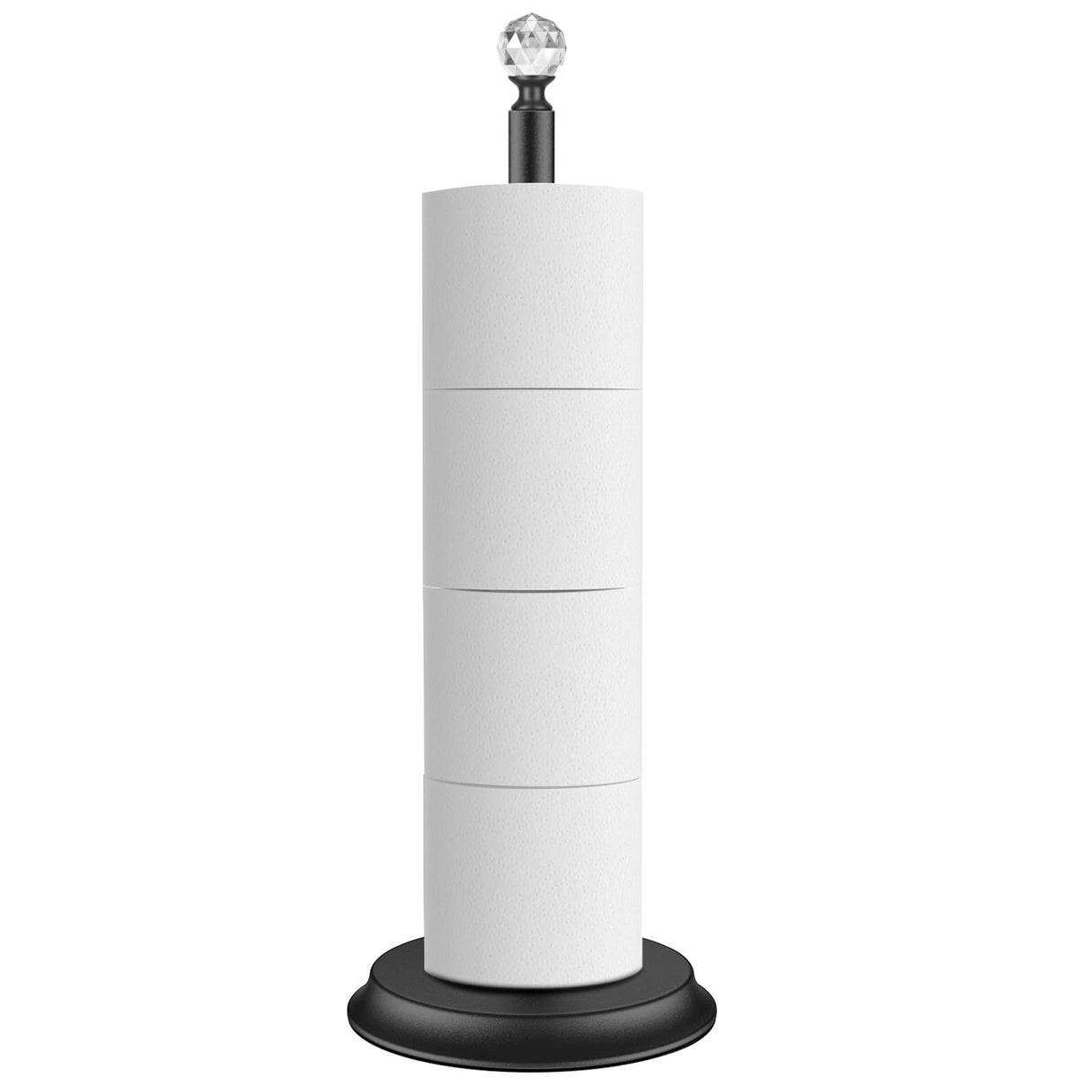 Kasunto metal toilet paper holder stand with crystal head; holds four rolls for easy refills.