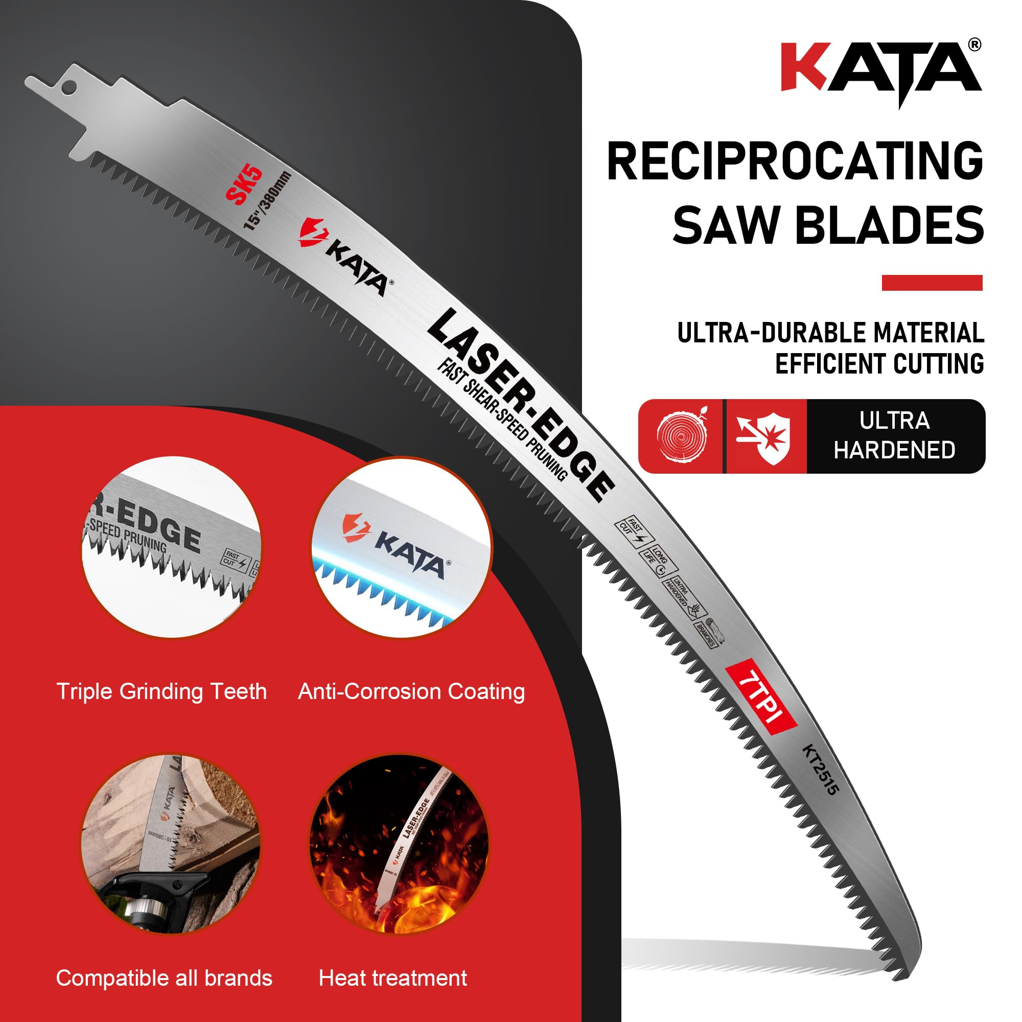 KATA fleam-ground teeth delivering smoother cuts on branches