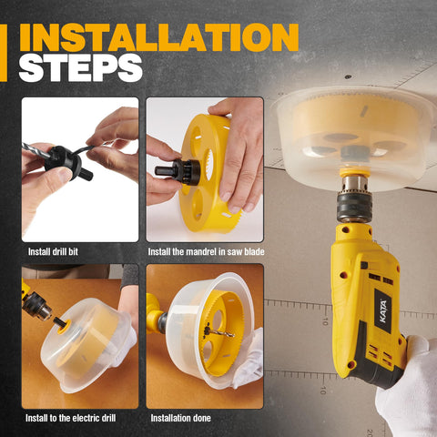 KATA hole saw arbor ensures stable attachment during drywall cuts.