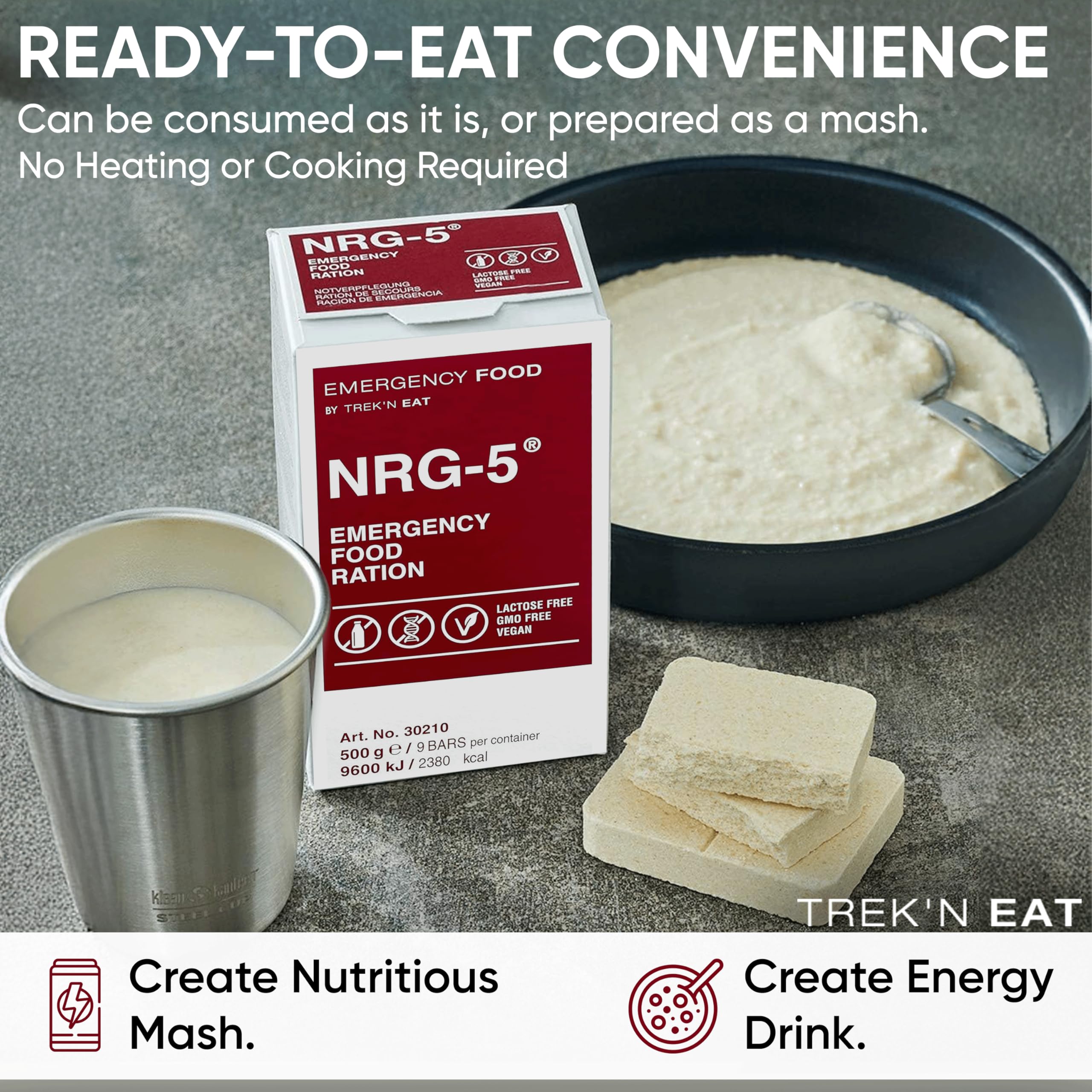 Katadyn NRG-5 vegan lactose-free label highlights dietary flexibility.