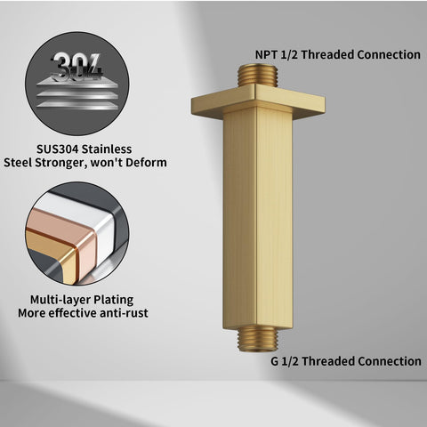 4-inch extension with 1/2-inch NPT threads ensures compatibility with most shower setups