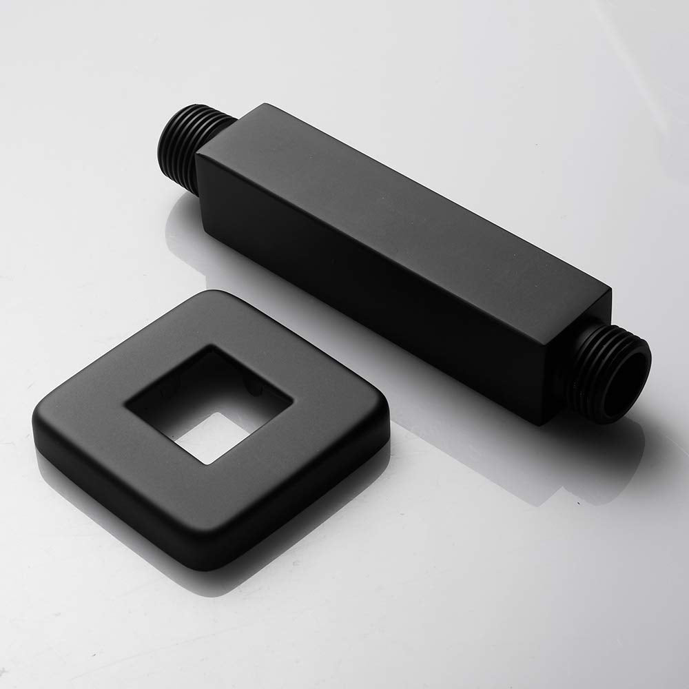 KATAIS matte black coating on square shower arm resists scratches and fading.