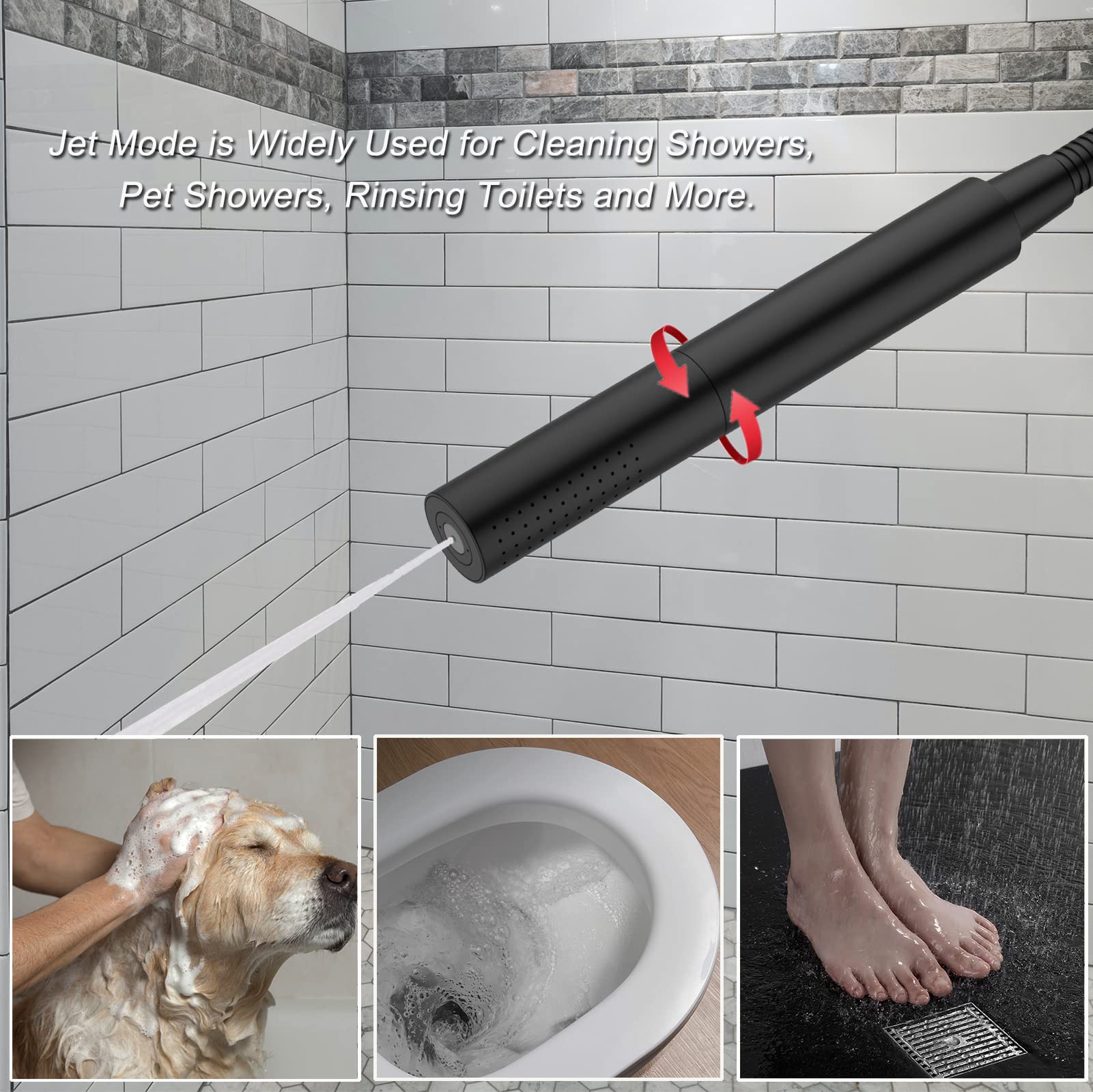 KATAIS shower wand with rain and mist rotation for versatile baths.