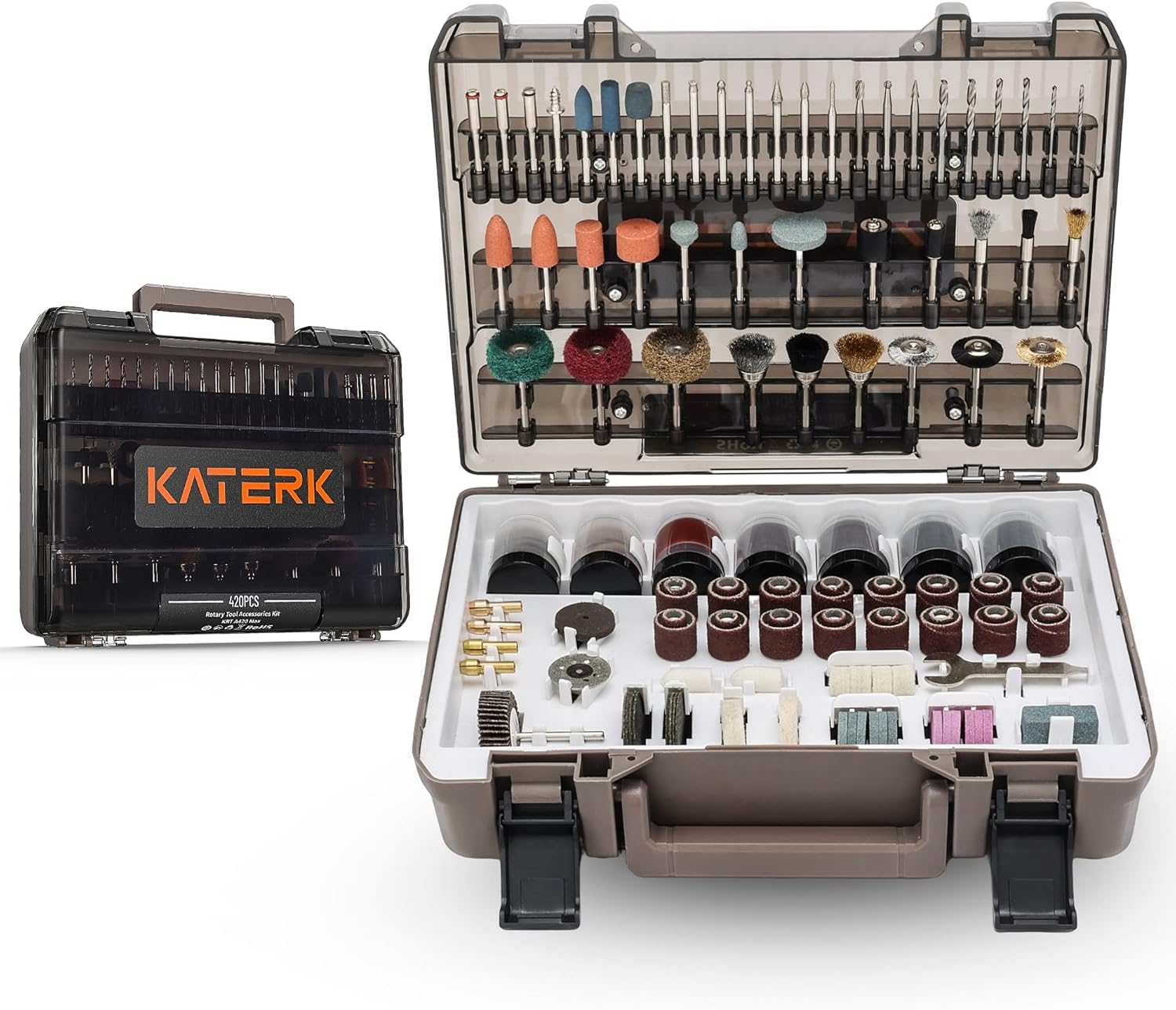 Katerk 420PCS rotary tool case keeps accessories organized and protected.