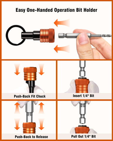 Katerk Bit Holder compatible with 1/4-inch hex shank bits across many drills
