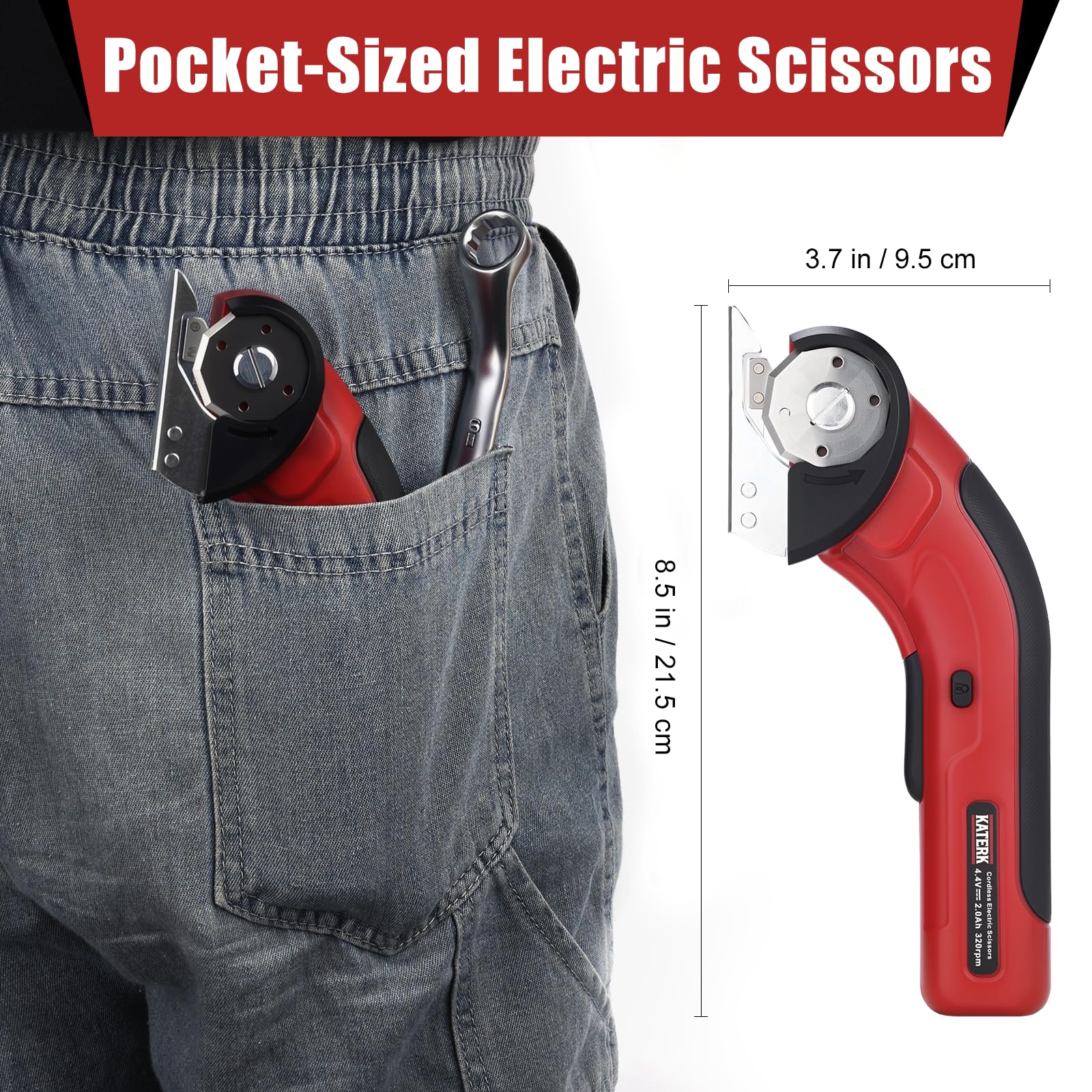 Katerk cordless electric scissors demonstrating safety lock feature