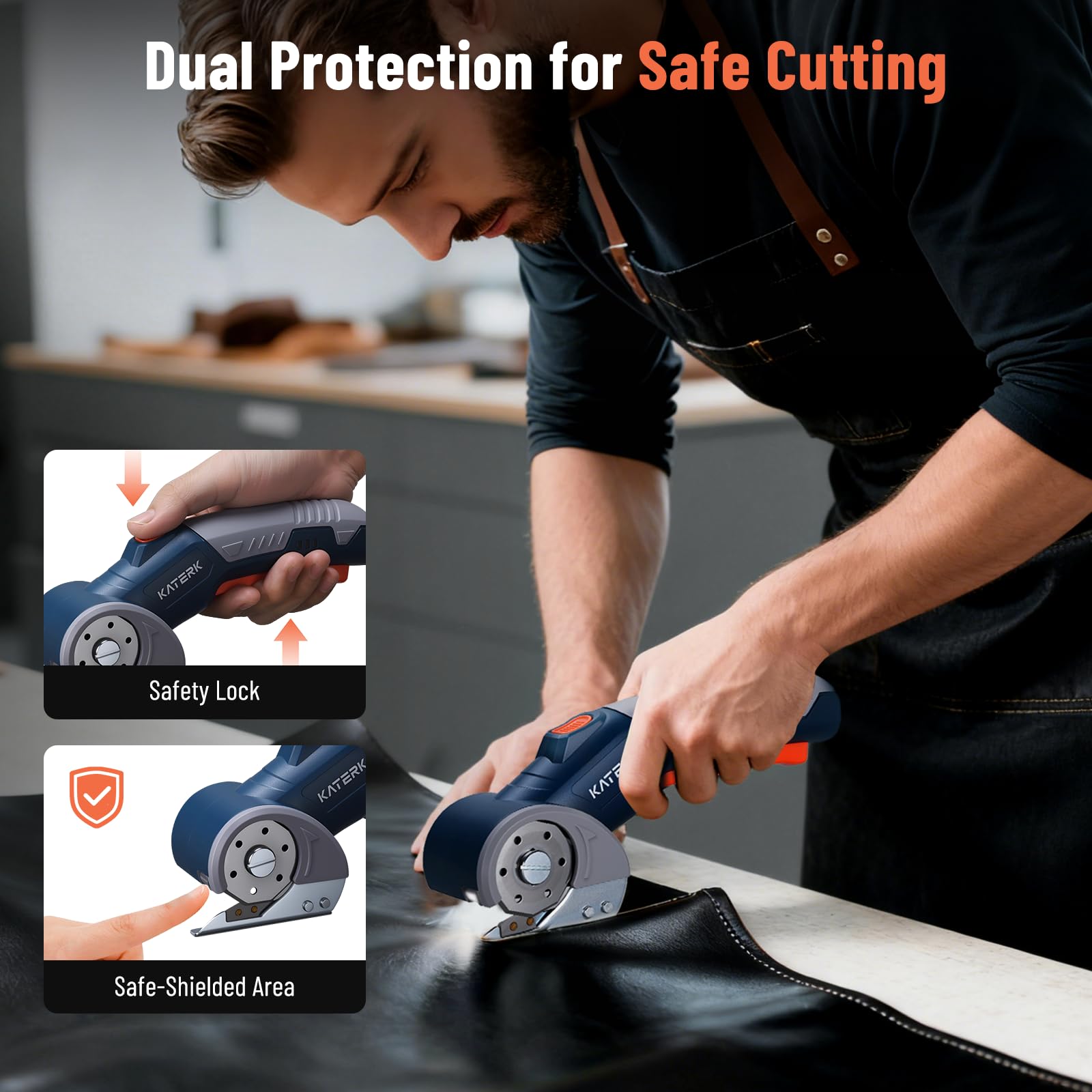 Katerk electric box cutter with auto-sharpening tungsten blades ensures consistent cuts.