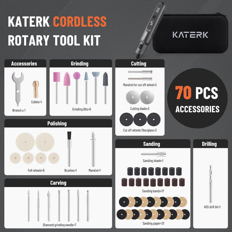 Katerk 3.7V power, compact design fits tight spaces.