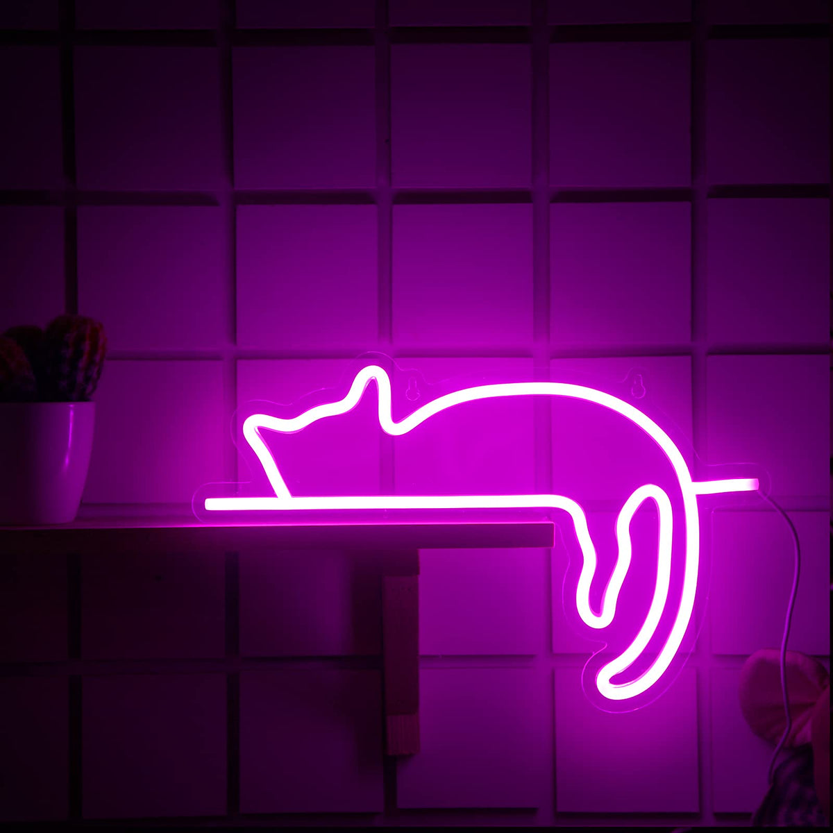 Kathfly cat neon sign wall decor with pink glow for warm ambiance