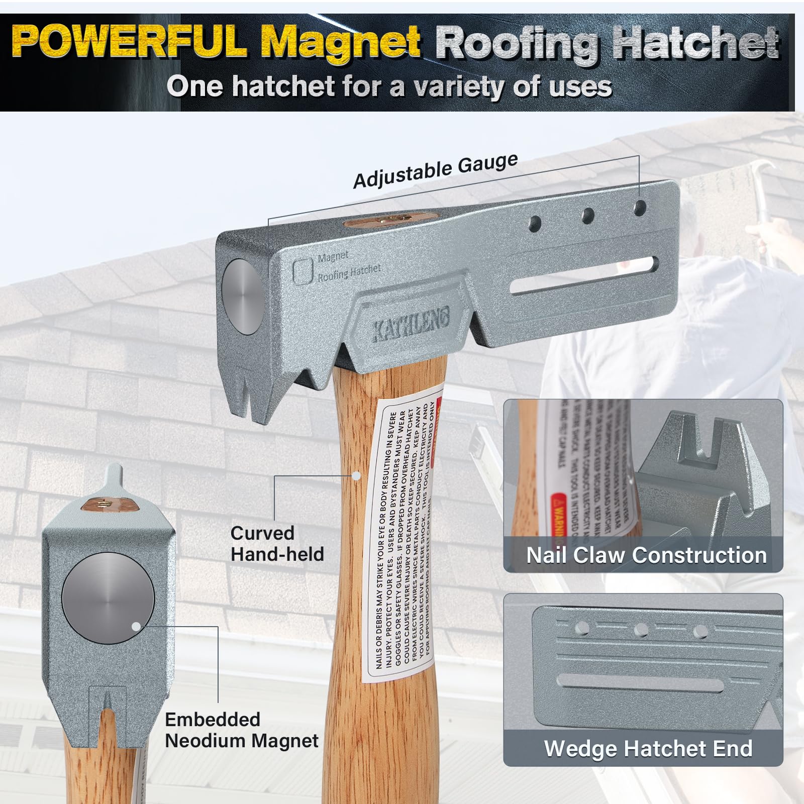 Kathleno magnetic roofing hatchet nail claw ready for quick nail removal