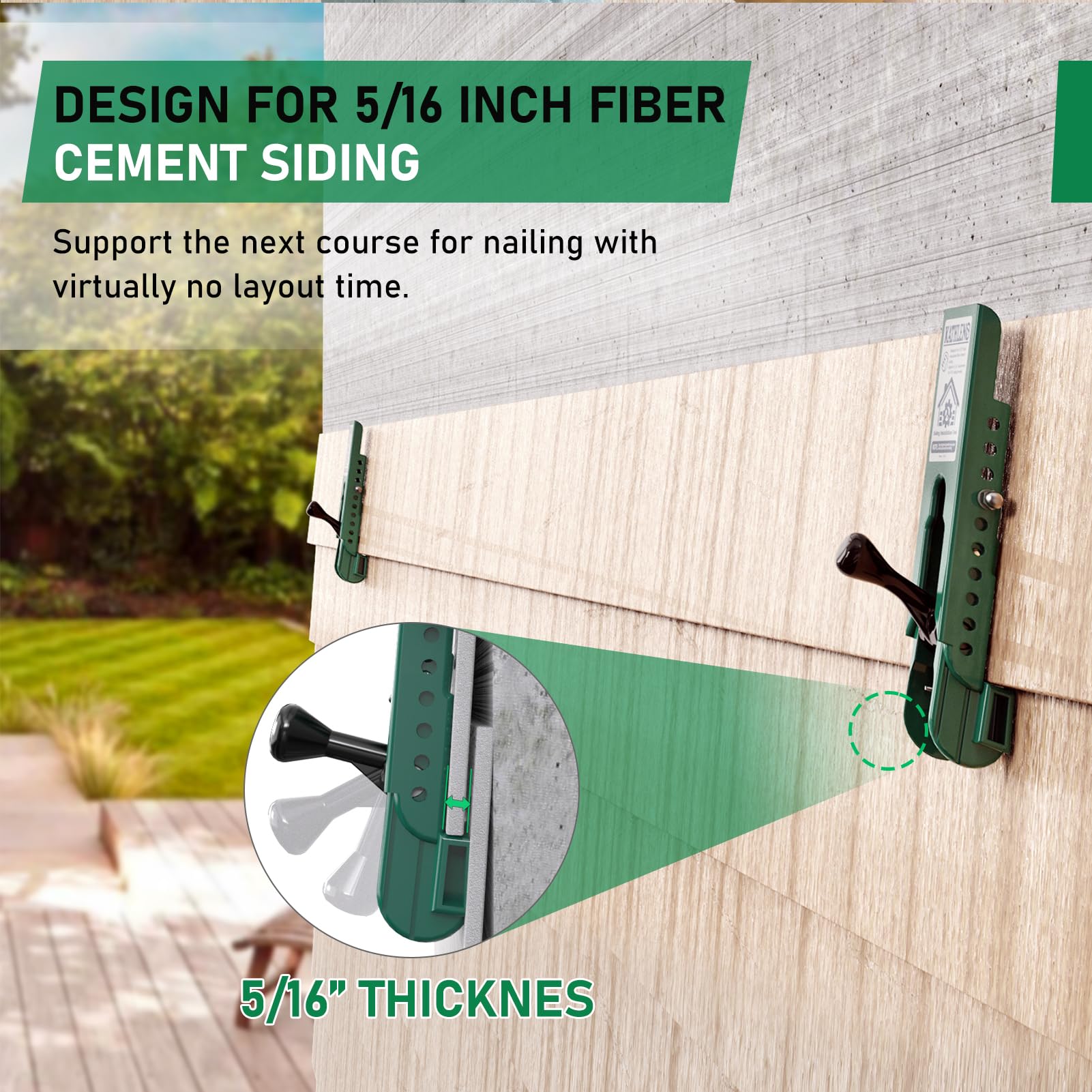 Kathleno siding tool clamps and aligns boards for hands-free installation
