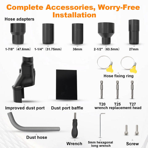 Katywixu adapter connected to DeWalt saw models for versatile dust removal