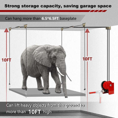 Katywixu garage storage lift with hand crank enabling one-person operation.