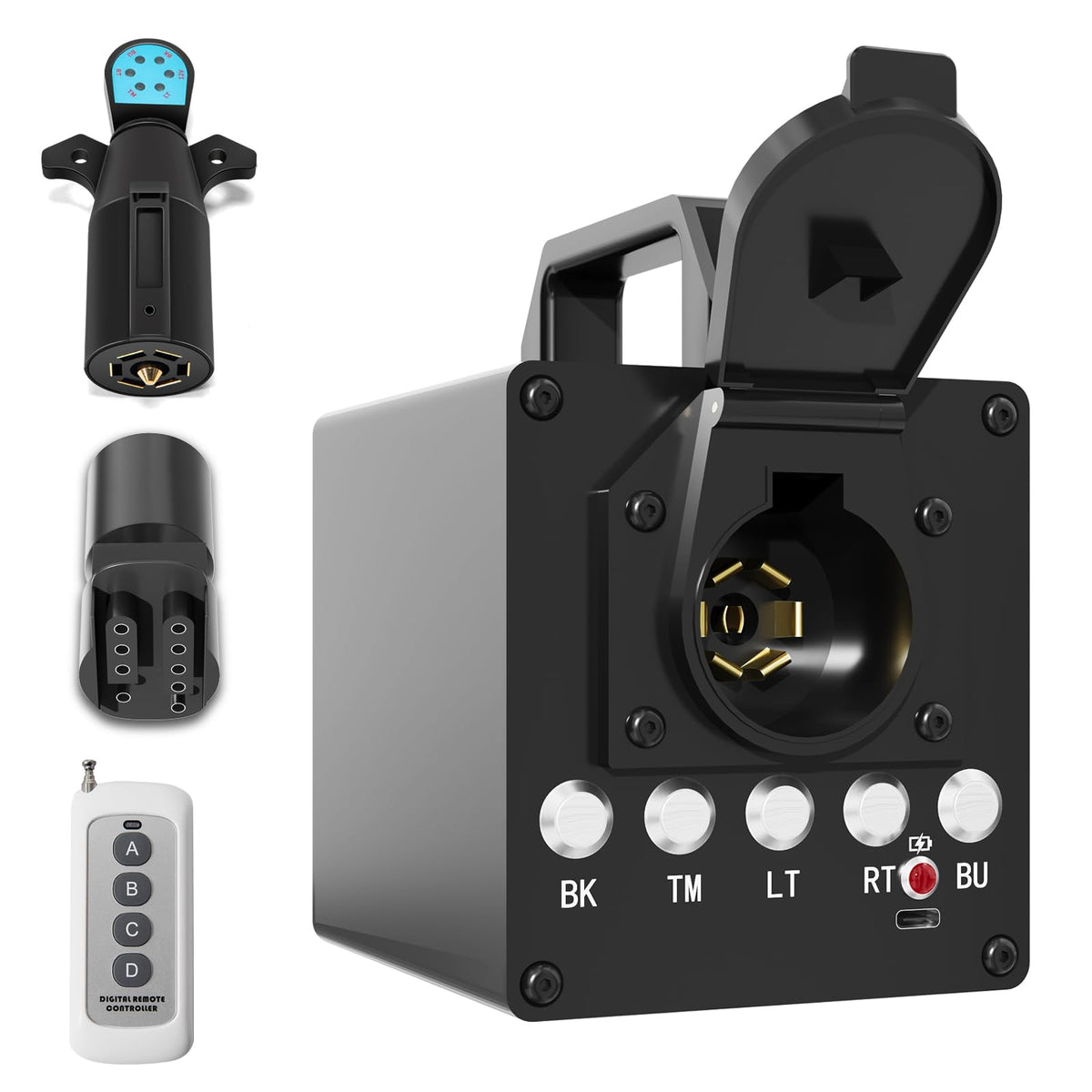 Katywixu trailer tester box front view with rugged metal body.