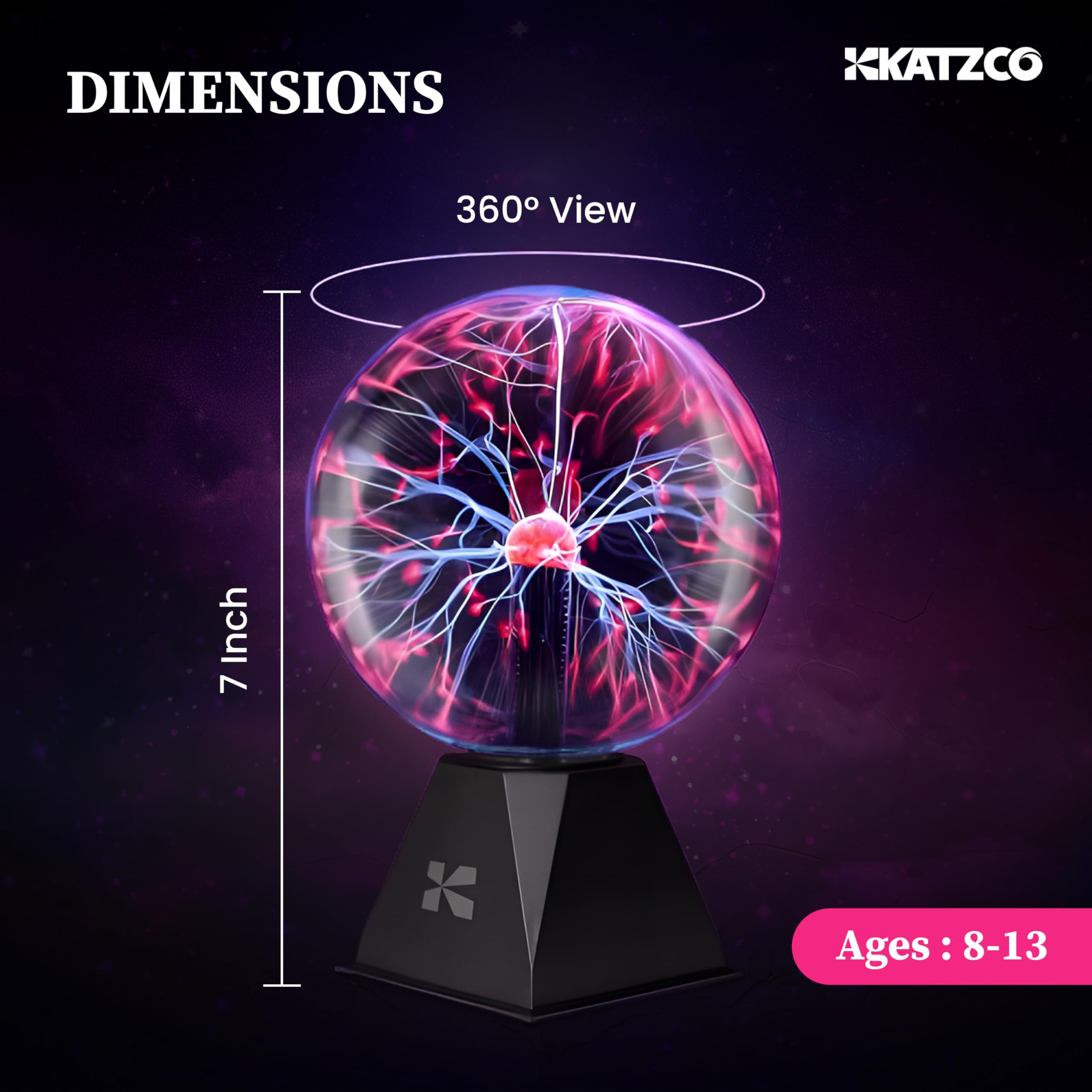 Katzco plasma ball lamp in sound-responsive mode reacting to music and noise