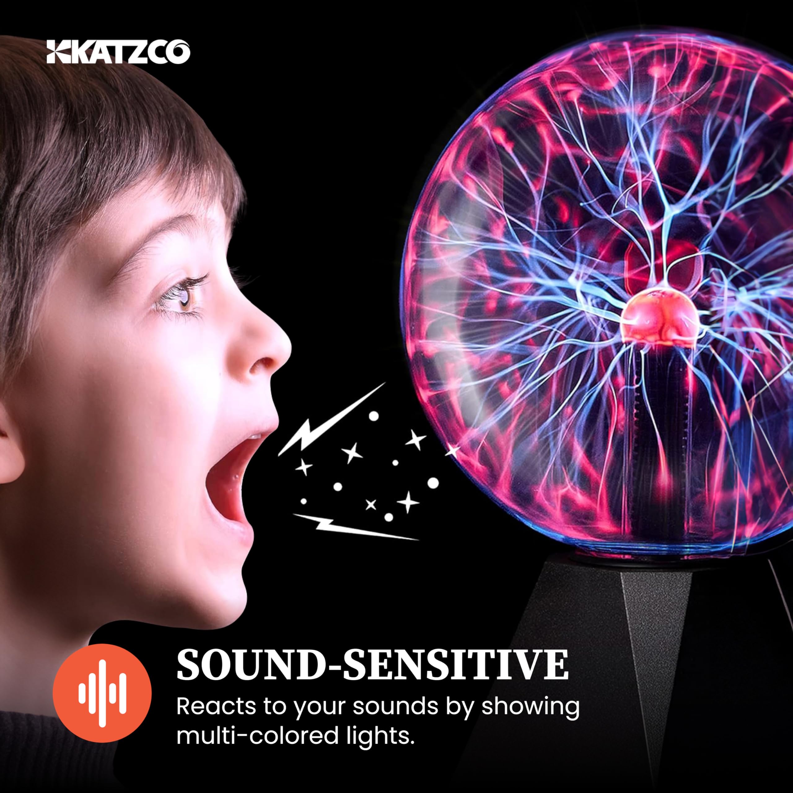 Katzco plasma ball sound-reactive mode pulsing to music