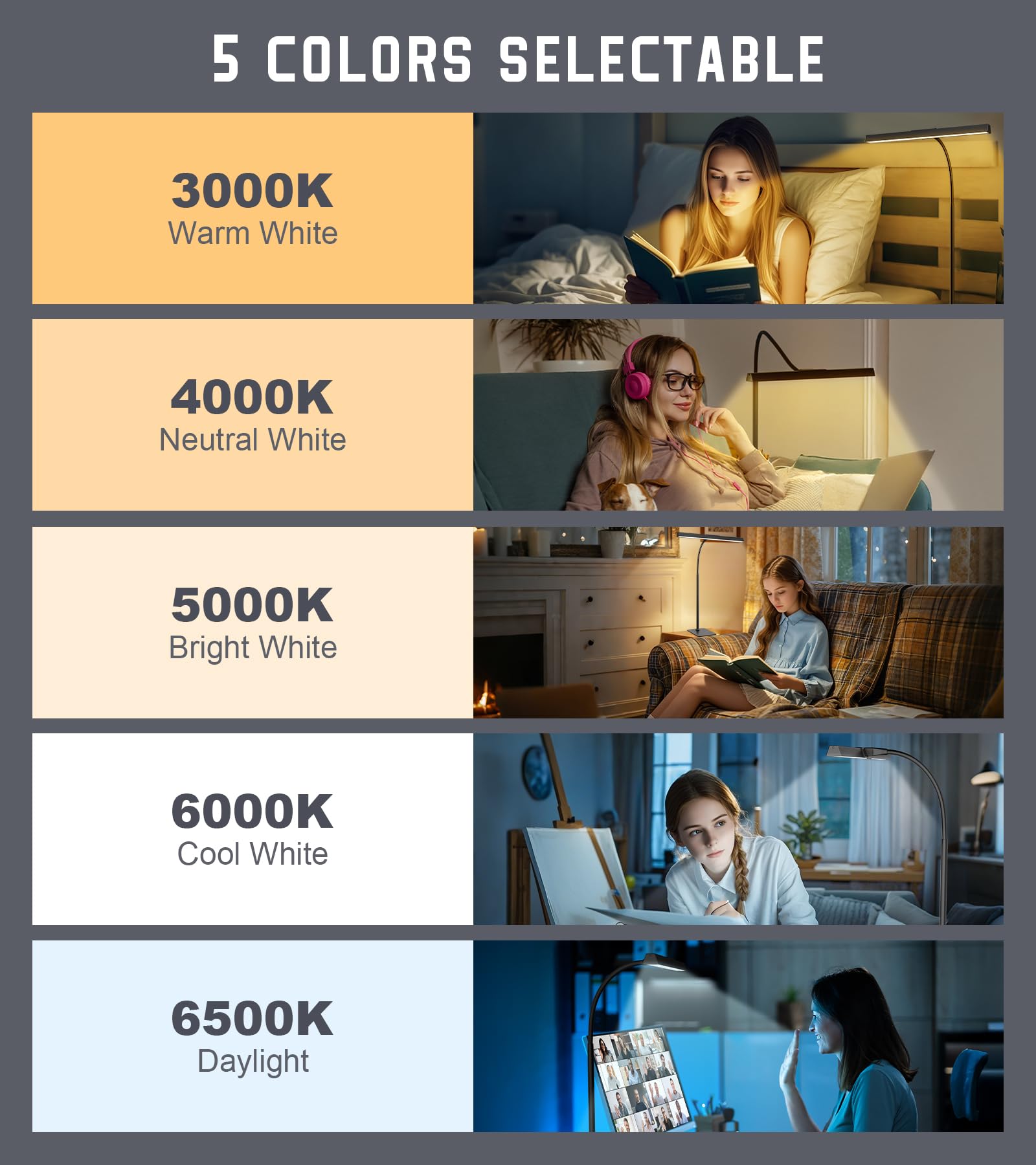Kaulsoue eye-caring light reduces glare for comfortable reading.