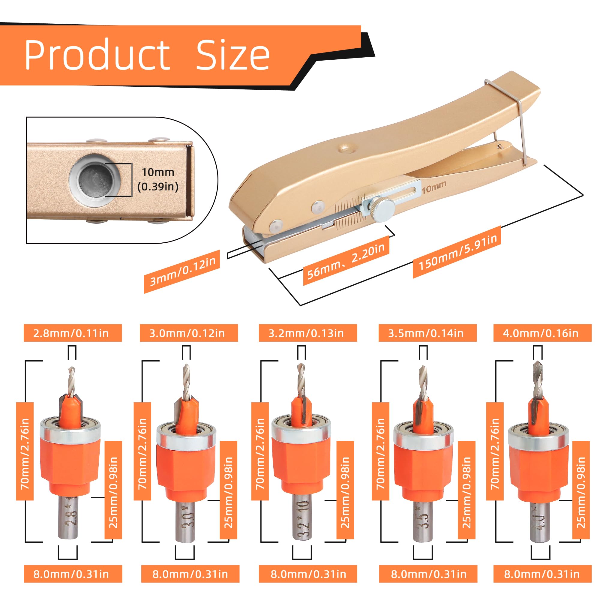 Kauwm adjustable-depth countersink bits with depth collar for control