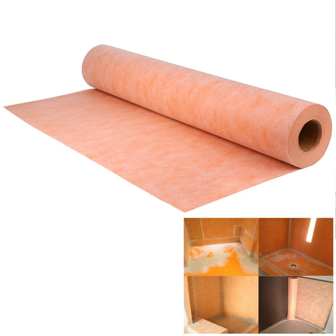 Kauwm waterproof membrane roll showing 323 sq ft shower coverage