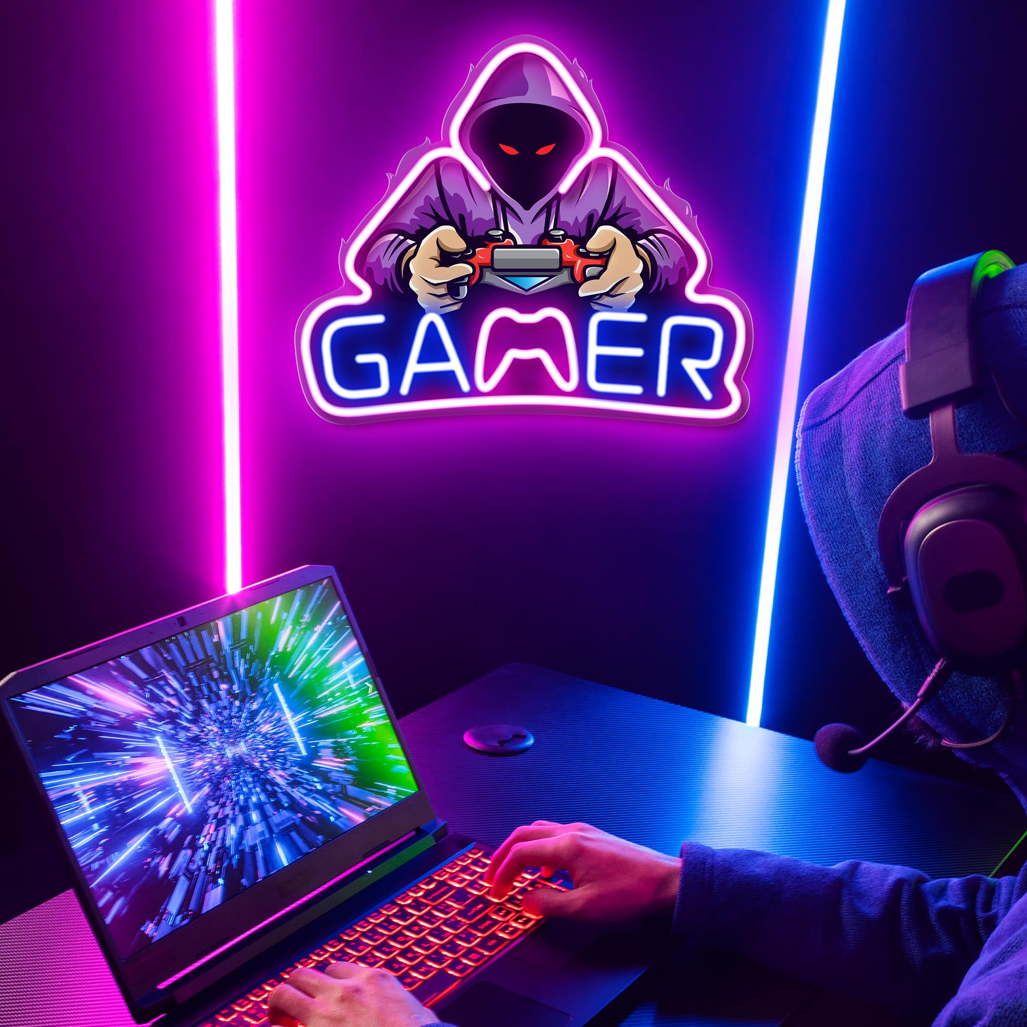 Kavaas Gamer Neon Sign backboard mount keeps installation clean and secure.