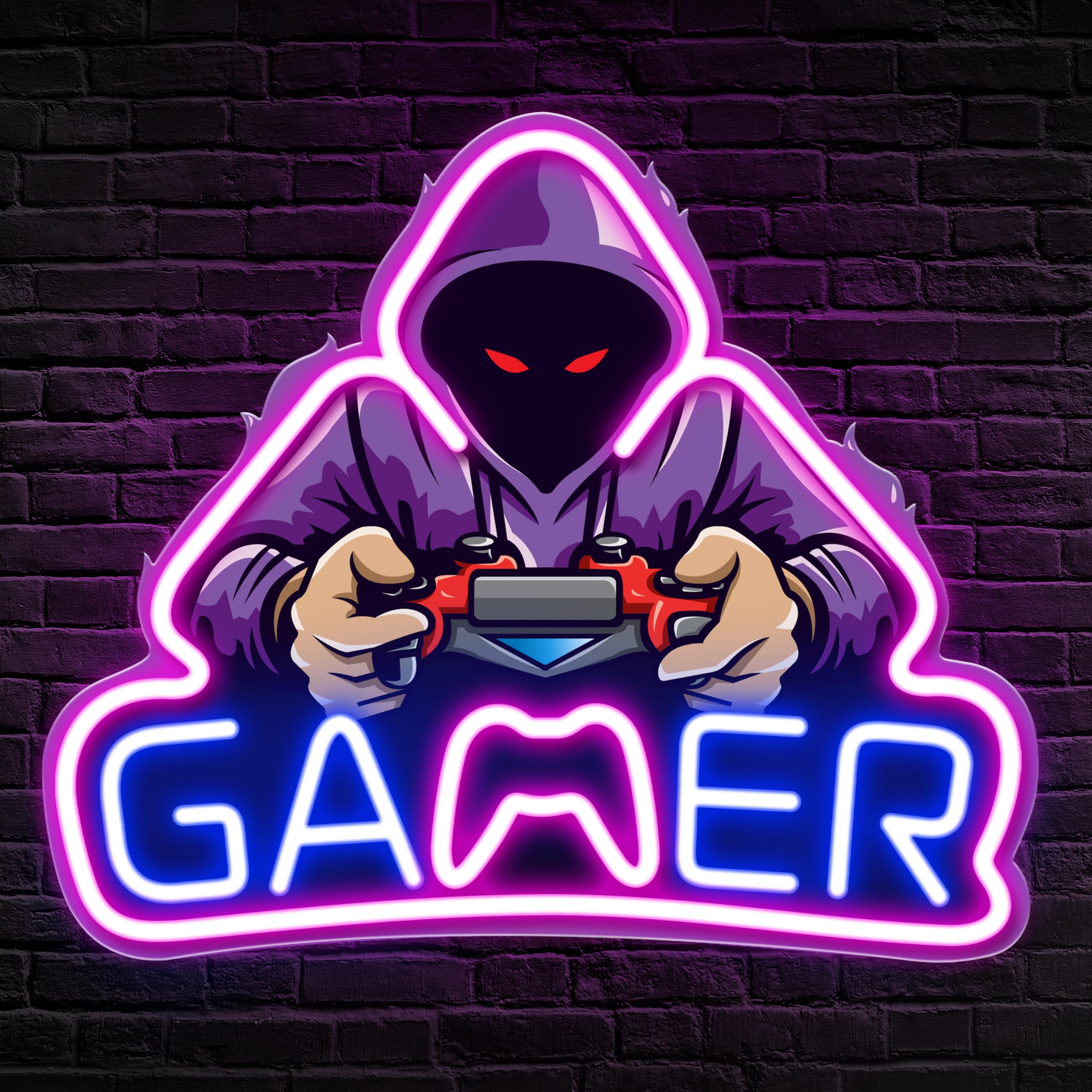Kavaas Gamer Neon Sign front-view lit adds vibrant glow to your gaming setup.